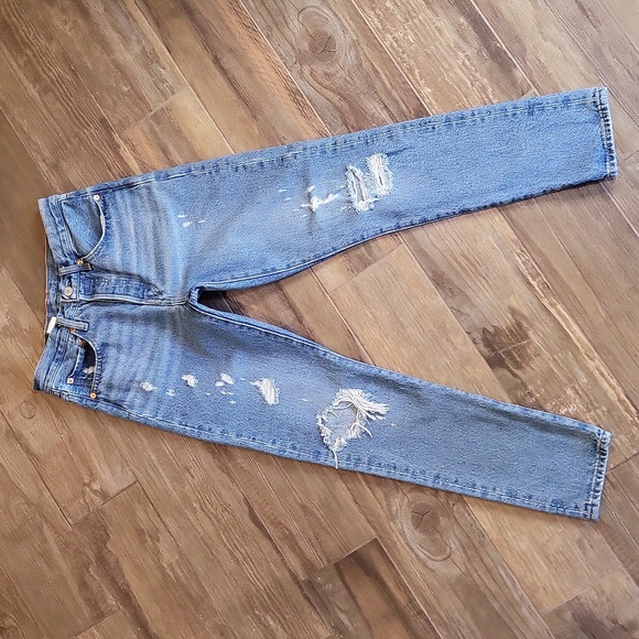 Levi's Denim - Levi's 501 Distressed Med Blue Wash Button Fly Distressed Straight Leg Jeans, 26